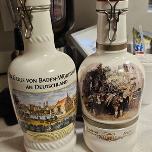 Ceramic Decorative Beer Bottle From Germany- Cream German Scenic Design